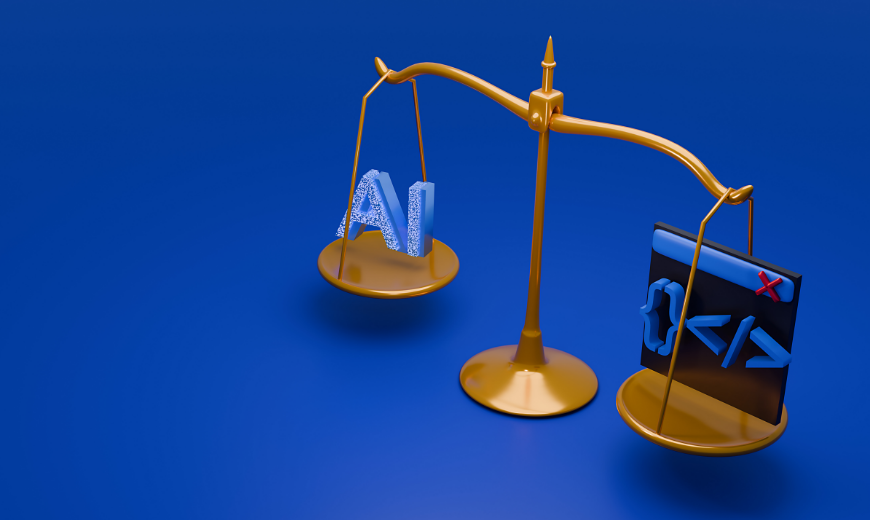 legal scales balancing AI and website