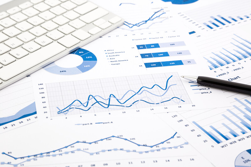 Charts and keyboard illustration representing case processing data